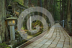 Path through Koyasan Okunoin cemetery, Wakayama Prefecture, Japan photo
